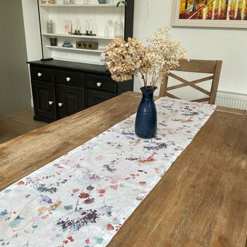 flower print linen table runner