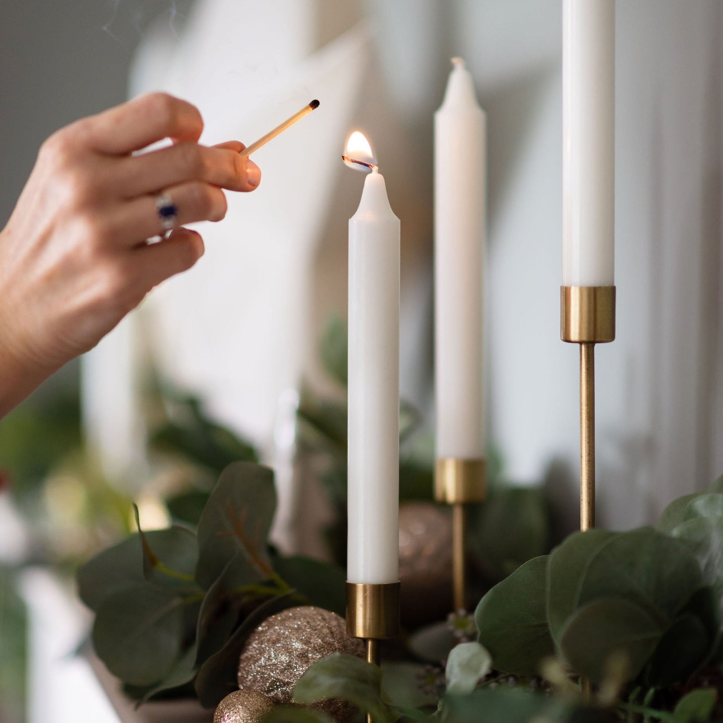 Gold candle holders and candles