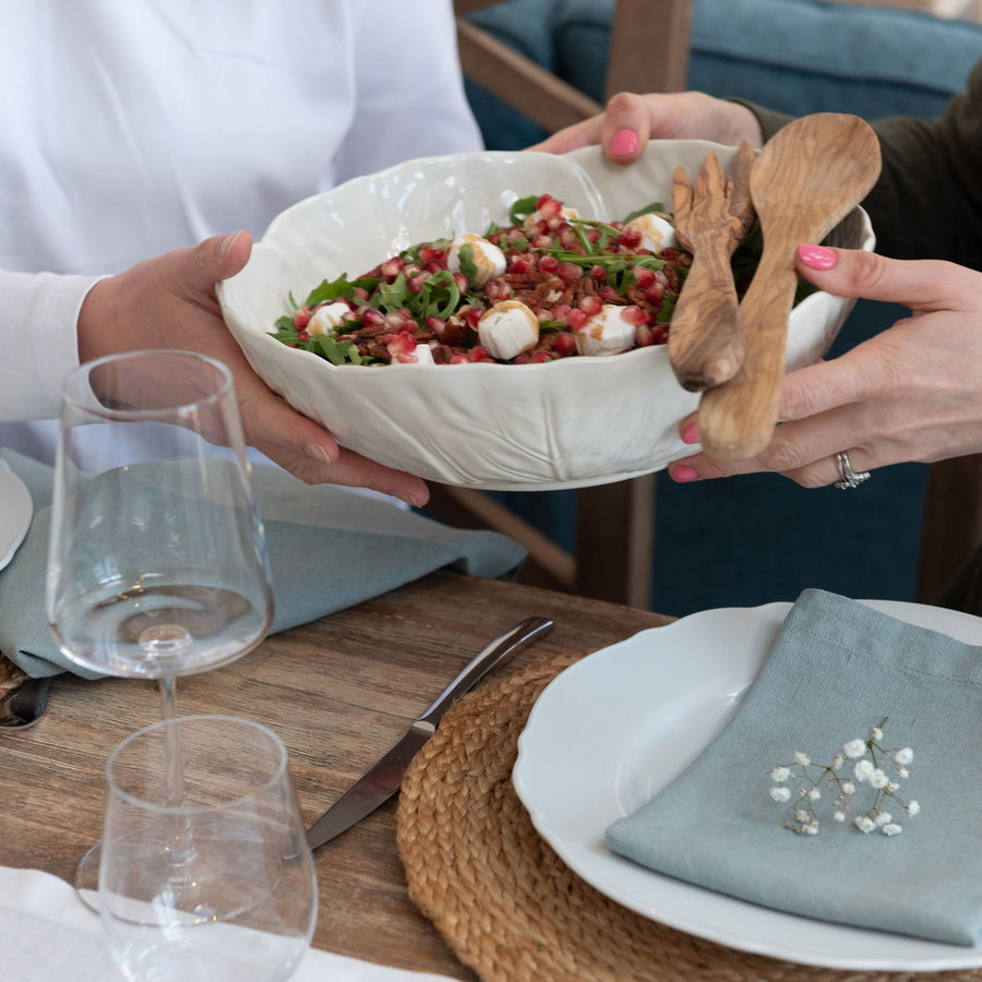 large bordallo salad bowl with salad servers