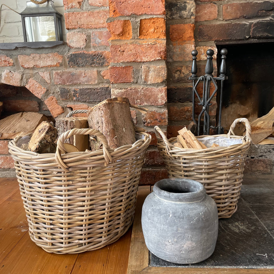 Rattan baskets with logs