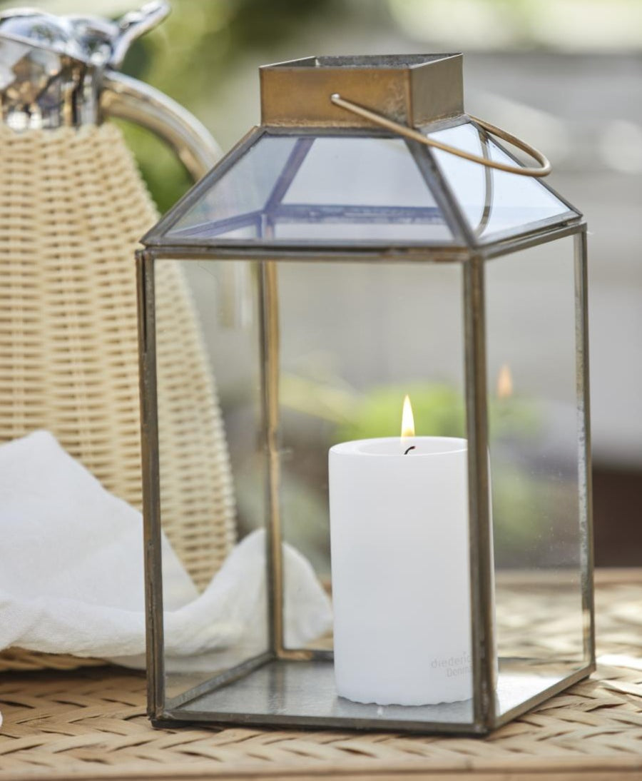 Brass lantern with pillar candle