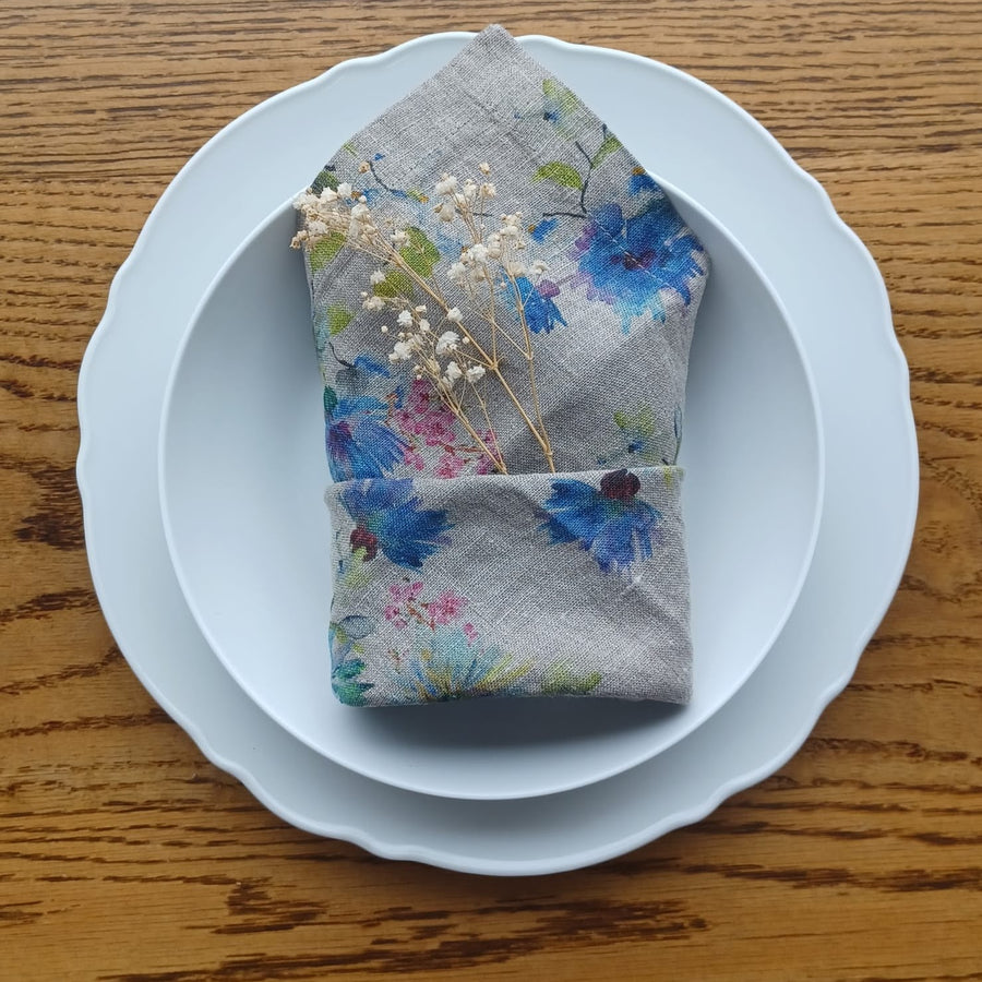 Flowers on Natural Napkin, Set of 2