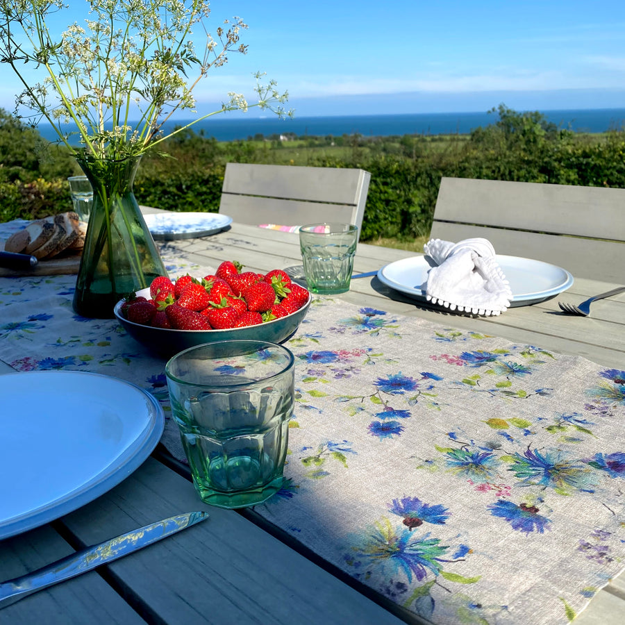 Flowers on Natural Table Runner