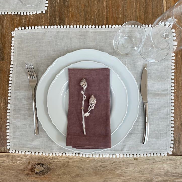 Light Grey Pom Pom Trim Placemat