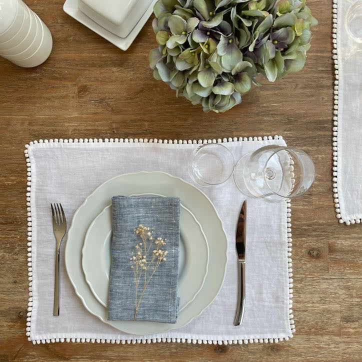 White Pom Pom Trim Placemat