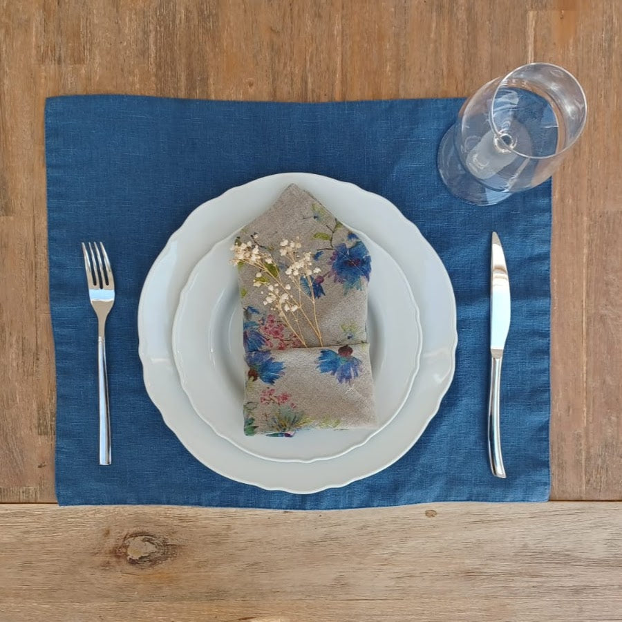 Flowers on Natural Napkin, Set of 2