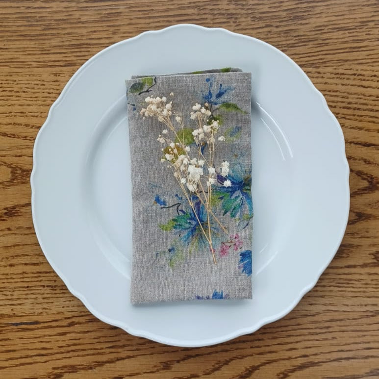 Flowers on Natural Napkin, Set of 2