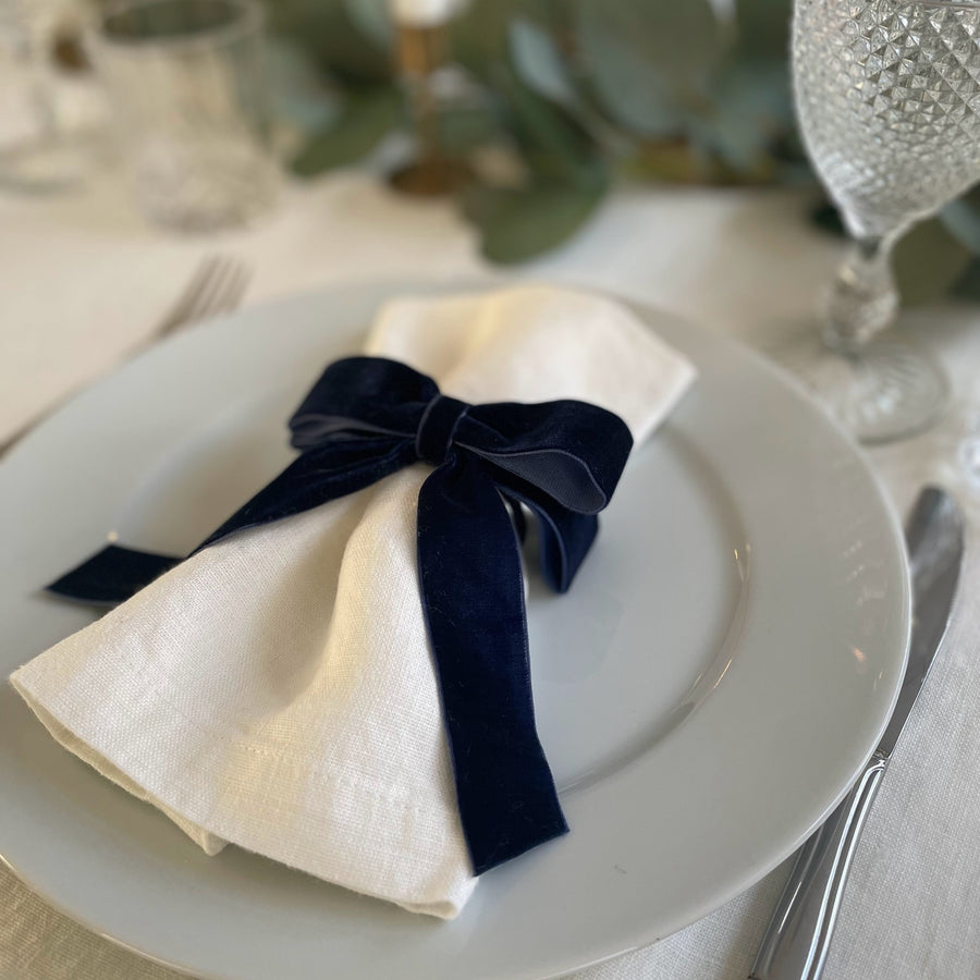 Navy Velvet Bow Set of 6